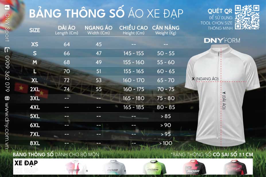 Bảng thông số áo xe đạp